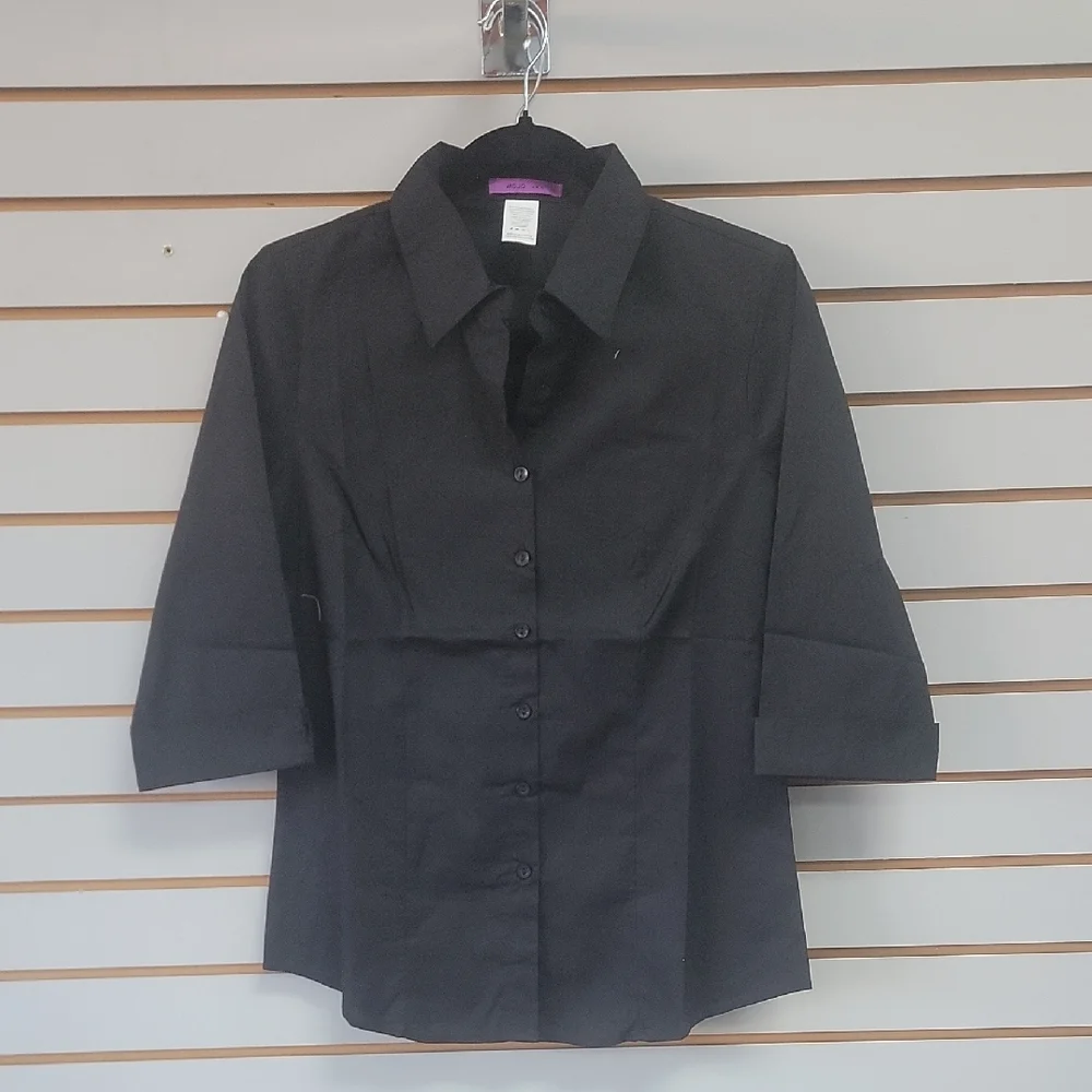 Elegant Black Button Down Shirt for Women. Avaliable In Size Small - 6Xl - Picture 3 of 5